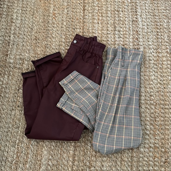 ZARA HIGH WAIST PARACHUTE JEANS PLAID BURGUNDY BUNDLE SIZE SMALL USA 2 - Picture 8 of 9